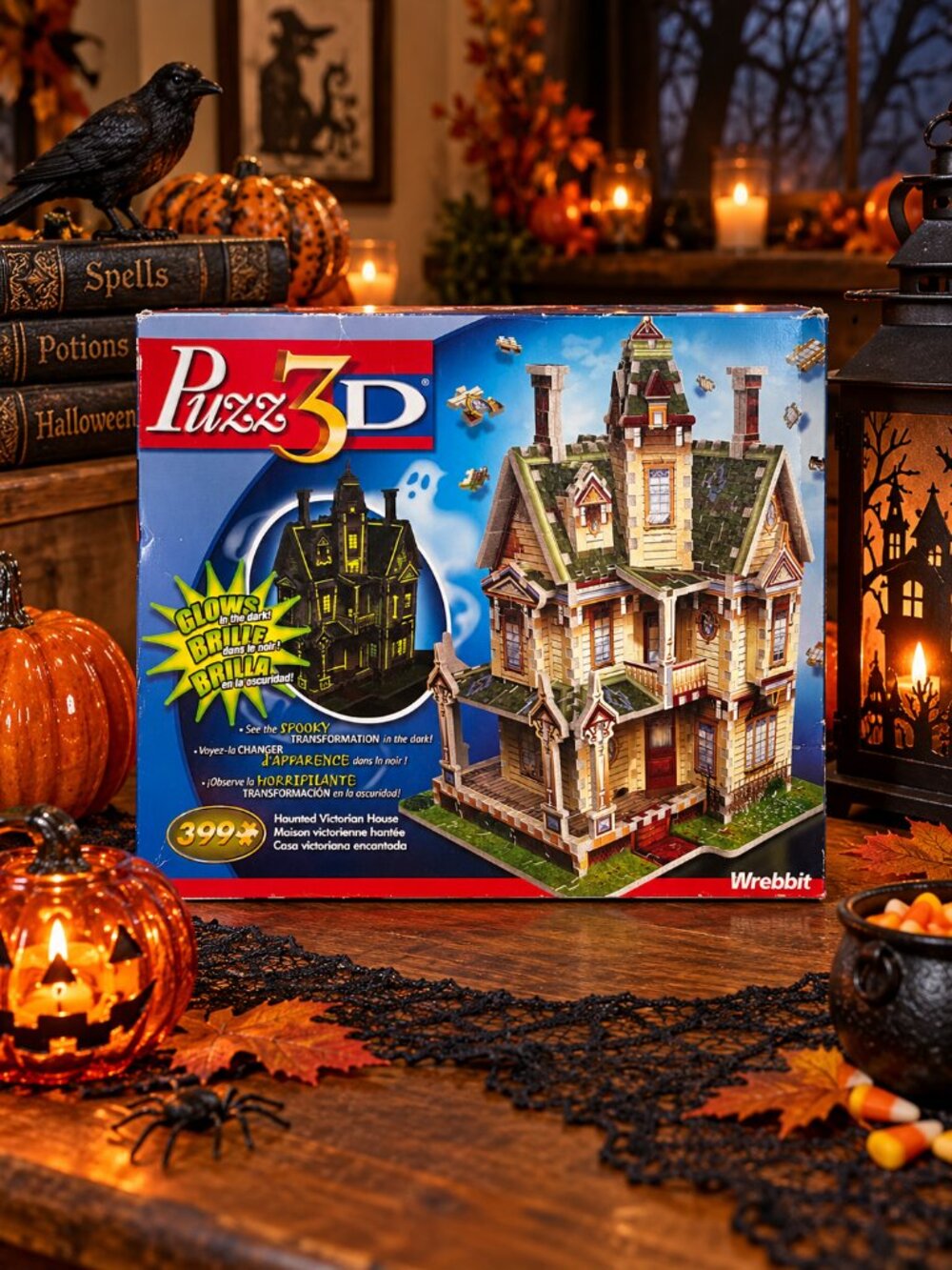 Wrebbit Puzz3D Haunted Victorian House 399 Piece Glow in the Dark 3D Puzzle